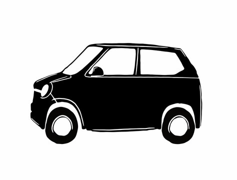 recommend clip art: Stylized black silhouette of a compact car on a white background.