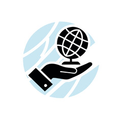 a hand holding geographical blobal icon, isolated white background