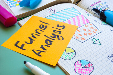 Marketing charts, graphs and funnel analysis mark.