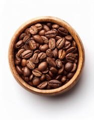 Fototapeta premium coffee beans in wooden bowl isolated on white background