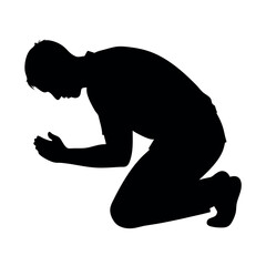Obraz premium a man praying on god vector silhouette isolated white background