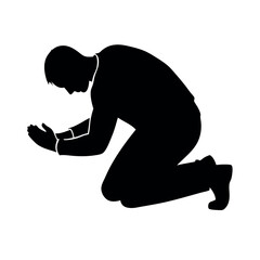 a man praying on god vector silhouette isolated white background