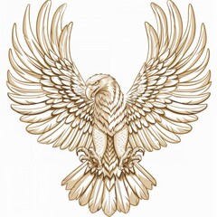 Obraz premium Golden eagle with wings spread wide in detailed line illustration