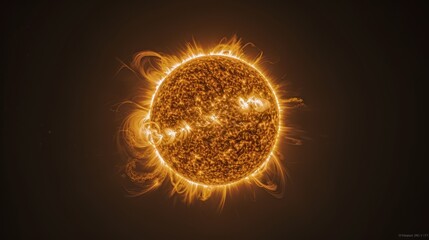 Highly detailed solar flare close-up of Sun's surface with fiery coronal loops and magnetic activity