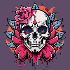 skull with wings and rose vector