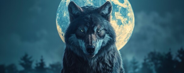 Obraz premium Werewolf in moonlit clearing, primal fear