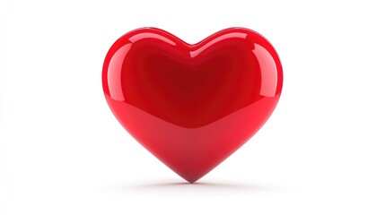 Fototapeta premium Big shiny red heart with shadow and glare on white background. Raster version.