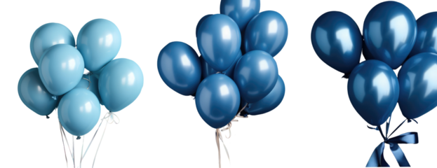 Set of blue balloons on a transparent background in PNG