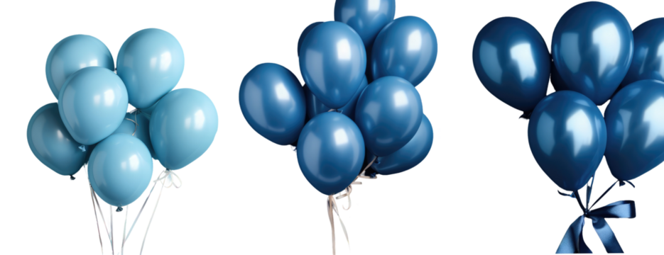 Set of blue balloons on a transparent background in PNG