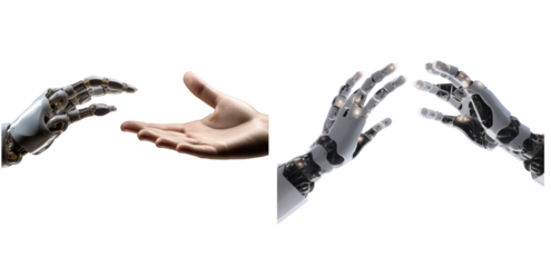 Cyborg robotic hand, hand pointing finger isolated,PNG.