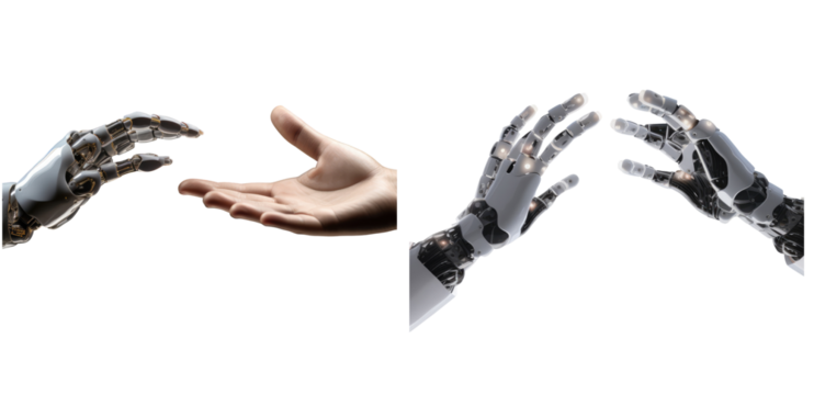 Cyborg robotic hand, hand pointing finger isolated,PNG.
