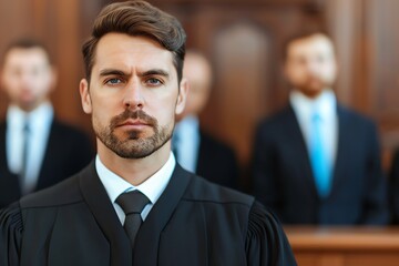 Magistrate listening to attorney, tribunal session, serious atmosphere, legal deliberation