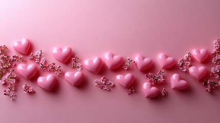 Obraz premium Pattern of tiny hearts scattered across a pink background in close-up