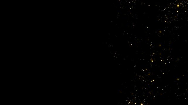 Gold dust particles fly in slow motion in the air lingering slowly. Dust Particles Background Bokeh Lights Background on Black Background 4k Footage Snow Particles Background.