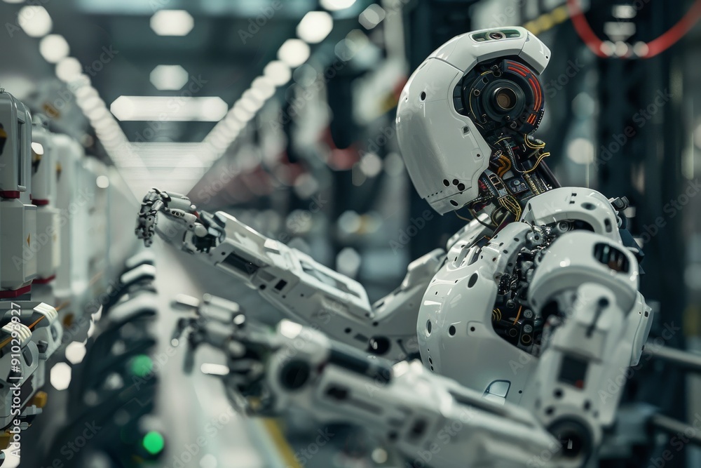 Aufkleber a robotic figure with advanced technology, depicting the future of artificial intelligence, robotics
