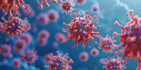 Fototapeta premium Illustration of a virus floating on a blue background. health sciences