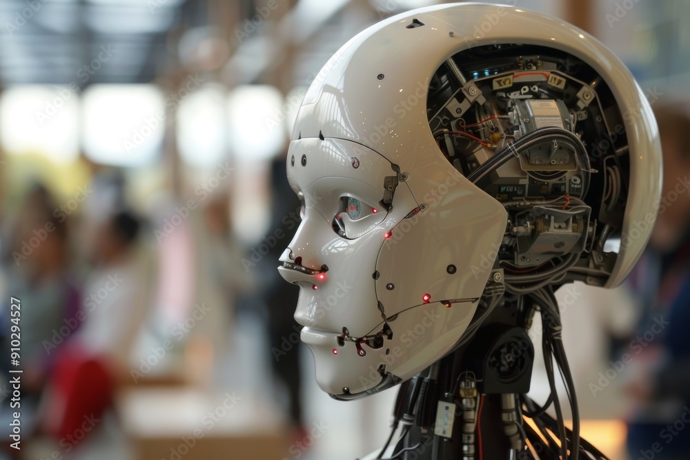 Poster an image of a sleek, modern robot, representing the future of artificial intelligence technology, ro