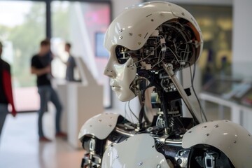 Fototapeta premium An image of a sleek, modern robot, representing the future of artificial intelligence technology, Robotics and automation processes, Ai generated