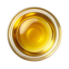 a top view, clear glass bowl of vegetable oil isolated on a transparent background