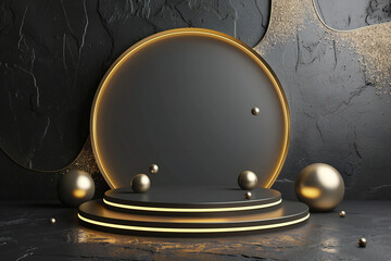 Black and Gold Minimalist Display: Elegant Modern Decor with Clean Lines and Geometric Design