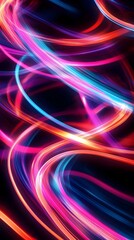 Naklejka premium Neon Futuristic Flashes on Black Background with Vibrant Motion Light Lines