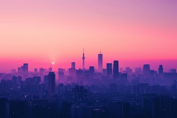Fototapeta premium City skyline, gradient from dusk pink to twilight purple, background, mobile wallpaper, mobile screen wallpaper, mobile phone wallpaper