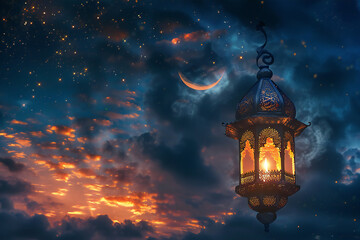 Lanterns with Moon and Stars: Celestial Ramadan Night with Glowing Festive Decor