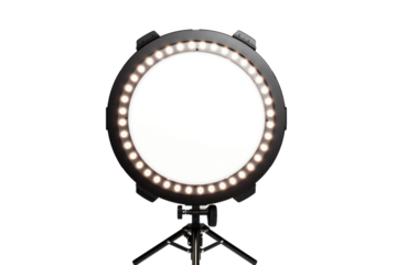professional-looking LED ring light with a sleek, modern design, isolated on a white background.
