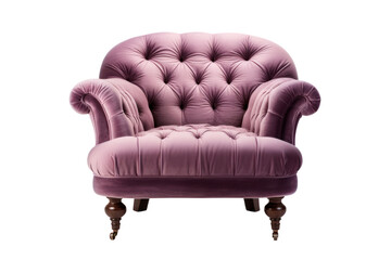 plush, tufted velvet armchair with rolled arms and a deep seat, isolated on a white background