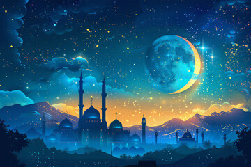 Festive Ramadan Lanterns with Crescent Moon: Glowing Islamic Decor for Ramadan Celebrations