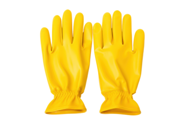 pair of yellow rubber gloves, isolated on a white background