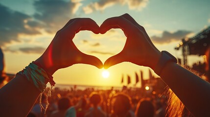 A person making a heart with his hand at the festival