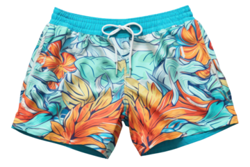 pair of versatile men's swim trunks that can be worn for both swimming and casual wear, isolated on a white background.