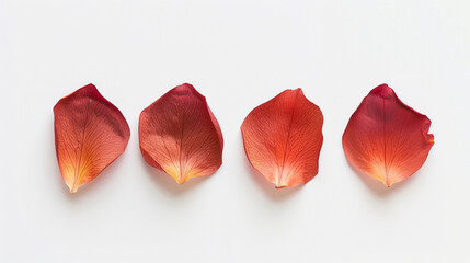 Minimalist Arrangement of Red Rose Petals on White Background