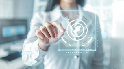 Businesswoman holding hands, symbol of standards, quality control, certification, warranty, internet, business, technology