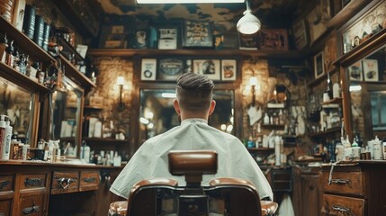 Master Barber giving a precise haircut with scissors in a classic barber shop setting using professional tools