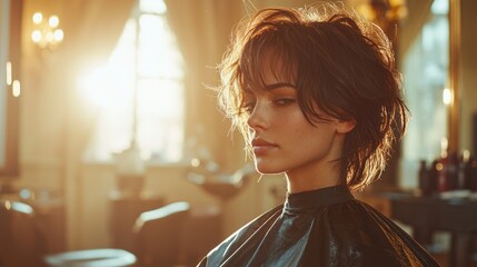 Expert Hairdresser Styling Woman's Hair in Upscale Salon with Elegant Decor and Natural Lighting