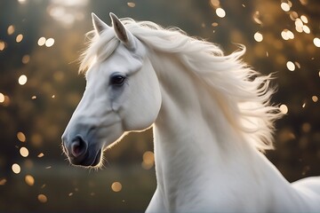 stallion white unicorn horse magic fantasy fairy tale folklore fable creature horn myth mythology mare fast equine equus steed animal mammal herbivore mount wild herd beast beautiful beauty charger © sandra