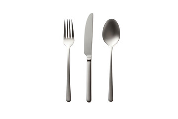 minimalist composition of a single fork, knife, and spoon, arranged in a simple geometric pattern on a white background. ,Isolated on white background