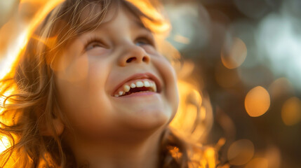 Fototapeta premium Close-Up of a Joyful Child Smiling Outdoors