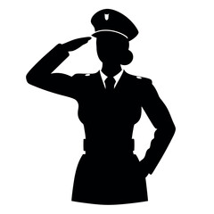 a strong Soldier woman salute position vector silhouette, a lady soldier stand with shoes, isolated white background