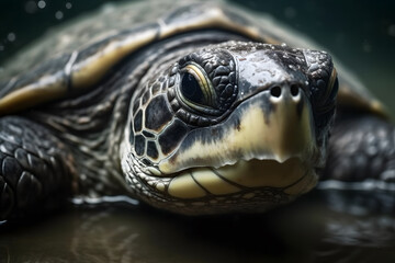 Fototapeta premium Turtle underwater, in the wild. Beautiful extreme close-up.