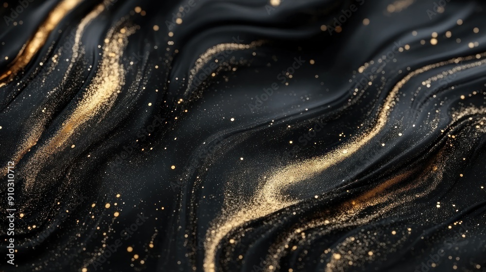 Wall mural abstract black and gold glitter swirls