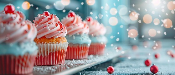 Closeup of machinery icing Christmas cupcakes, highlighting the automation in festive food production 8K , high-resolution, ultra HD,up32K HD