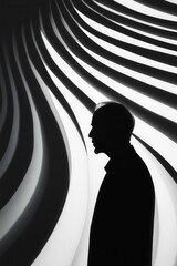 Silhouette of a contemplative individual against striking abstract lines