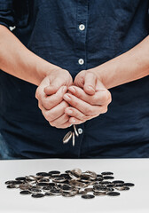 Business woman hands holding finance currency coins