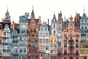 Obraz premium A bustling urban landscape filled with towering city buildings, Illustrate the intricate architecture of a historic European city. AI generated