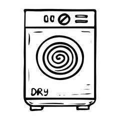 Dryer hand drawn doodle. Laundry room. Electric device for drying clothes. House cleaning. Vector outline line art illustration.