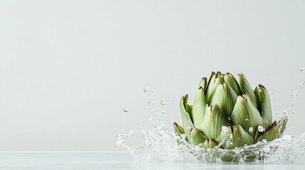 Fresh Artichoke Splashing into Water.