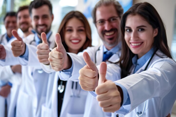 Fototapeta premium Diverse Group Of Medical Doctors Giving Thumbs Up In Hospital